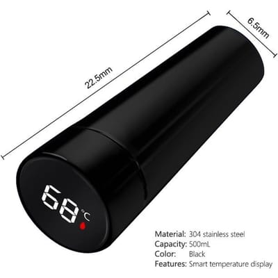 500 ml thermofles thermische kop thermosflessen roestvrijstalen thermoskan voor theedeksel LED slimme temperatuurweergave drinkwater zwart