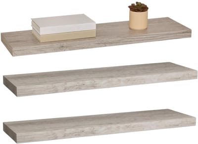 5five Zwevende wandplank Bassline - 3x - grijs eiken - 80 cm - hout/MDF - boekenplank - muurplank - opbergplank - hangplank