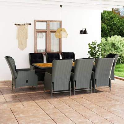 vidaXL - 9-delige - Tuinset - met - kussens - poly - rattan - lichtgrijs