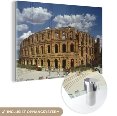 ® Glasschilderij 180x120 cm - Schilderij acrylglas - Foto van het amfitheater van El Djem in Tunesië - Foto op glas - Muurdecoratie woonkamer - Wanddecoratie slaapkamer - Schilderijen