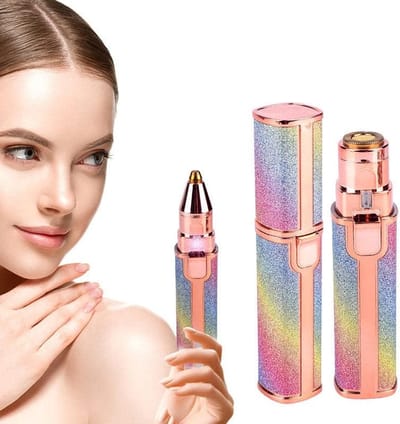Oplaadbare Elektrische Wenkbrauw- en Gezichtstrimmer, Pijnloze Ontharing in Luxe Regenboog-Glitter Design, USB Oplaadbaar