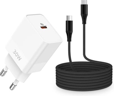 Razendsnelle USB-C Power Adapter met Nylon USB-C Oplaadkabel 3 Meter - Super Fast en Quick Charge 4.0 - Voor GSM, Tablet, Laptop, Telefoon