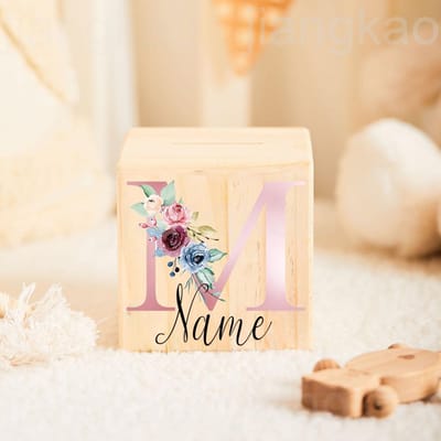 Gepersonaliseerde Spaarpot Initiaal met Naam Kinderen Spaarpotten Muntcollectie Koffer Houten Spaarpot Verjaardag Babyshower Cadeau voor Meisjes beige