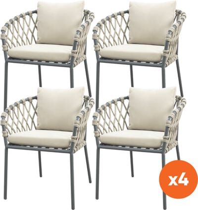 Set van 4 - Sara dining tuinstoelen - Rope/Antraciet