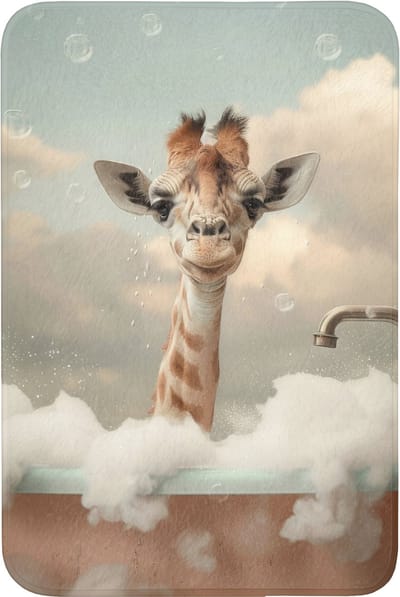 Badmat 60x90 cm - Antislip - Giraffe - Wilde dieren - Bad - Schuim - Badmatten voor badkamer - Badkamermat - Douchemat - Badkamer mat
