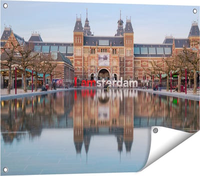 Gards Tuinposter Amsterdam Rijksmuseum - I Amsterdam Tekst - 80x60 cm - Tuindoek - Tuindecoratie - Wanddecoratie buiten - Tuinschilderij