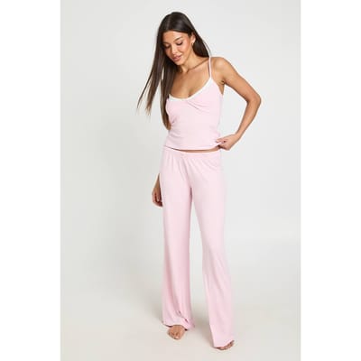 boohoo Dames Lange Contrasterende Cami En Broek Pyjama Set | Baby Roze | Maat: 42