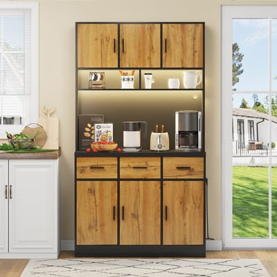 Keukenkast, multifunctioneel buffetkast met ledverlichting en app-bediening, 100x40x180 cm, lades, verstelbare planken, kabeldoorvoeropeningen en stopcontacten, ideaal voor keukens en eetkamers - Zwart