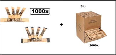1000x Koffie Melksticks en Suikersticks I am met 2000x bio roerstaafjes - suiker sticks melk sticks koffiemelk koffie festival