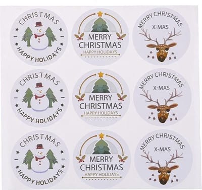 Kerst stickers / envelop zegels - Wit - Zwart - Groen - Bruin | Sneeuwpop - Hert - Merry Christmas - Happy Holidays | 36 etiketten - labels - sluitzegels