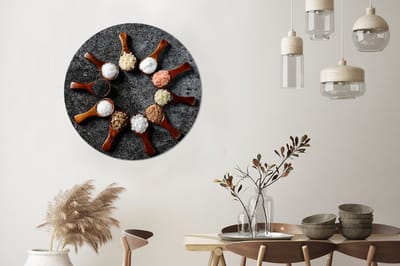 WallCircle - Wandcirkel 90x90 - Lepel - Kruiden - Specerijen - Keuken - Industrieel - Ronde schilderijen woonkamer - Wandbord rond - Muurdecoratie cirkel - Kamer decoratie binnen - Wanddecoratie muurcirkel - Woonaccessoires