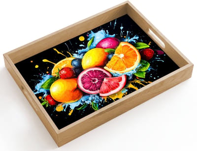 Dienblad hout 40x30 cm - Schootdienblad - Fruit - Graffiti - Kleurrijk - Sinaasappel - Aardbei - Abstract - Borrelplank rechthoek - Plateau dienbladen