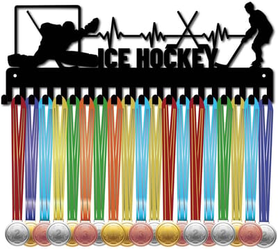 Dailygoody - IJshockeymedaillehanger - Medaillehouder met 20 haken - Ideaal voor sportprijzen - Zwart - Perfect voor thuis - Decoratieve display voor