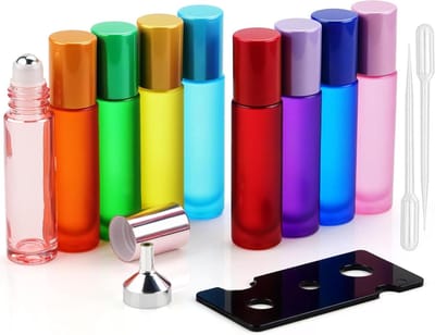 10 ml Roll-on Glazen Flessen Set voor Etherische Olie - 9 stuks - Aroma Deoroller met Roestvrijstalen Rollerbal - Navulbaar - Geurroller voor Parfum