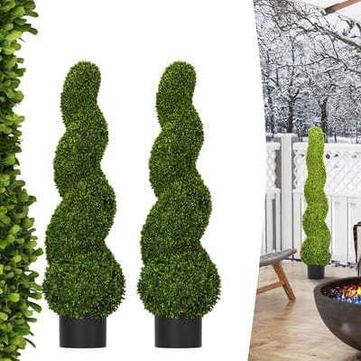 2er Set Kunst Spiraal-Buchsbaum 90cm Cederboom Binnentuinplant UV-Bestendige Kunstplanten in Pot Kunstplanten voor Tuin, Balkon, Terras, Woonkamer & Kantoor
