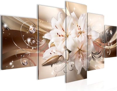 Wanddecoratie Set - Muurkunst Bloemen - Woonkamer Verfraaien - 5 Delig XXL Formaat - 200x100 cm - Beige Bruin