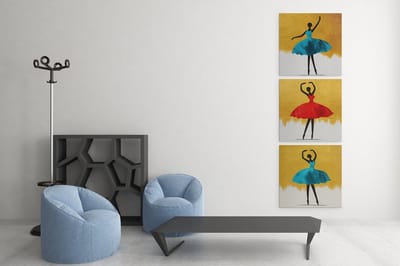 Drieluik Canvas Schilderij Dans en Elegantie – Ballerina Collectie - 3x30x30 cm