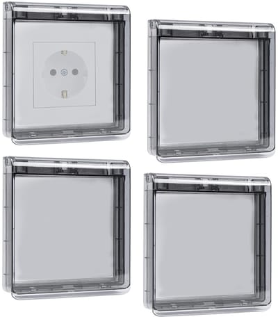SnelShoppen - Switch Cover, Socket Cover Type 86, Waterproof voor Badkamer en Buiten, Zelfklevend en Dun, Zwart, 4 Stuks