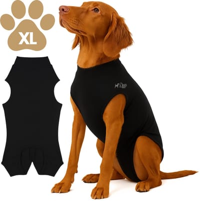 Dogs&Co® Honden Romper voor na de operatie Zwart - Maat XL - Ruglengte 73 cm, voor honden tot 40 kg