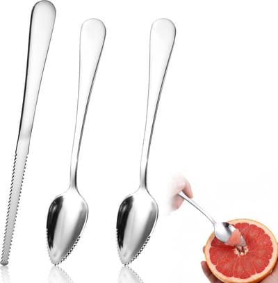 Dailygoods- Grapefruitlepel Set - 2 Gekartelde Lepels - Grapefruitmes - Roestvrij Staal - Ergonomisch Ontwerp - 16,5 cm Lengte - Fruitlepel