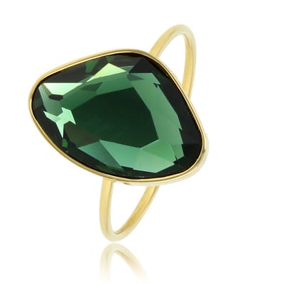 My Bendel - Creatieve Ring Goudkleurig met Groen Glassteen - Goudkleurige Aanschuifring - Groen Glassteen - Origineel Design - met Luxe Cadeauverpakking | Sieraden Voor Dames | Maat 16.00 Mm / Maat 50