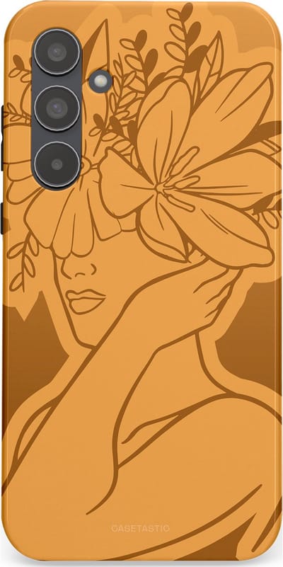 Casetastic hoesje geschikt voor Samsung Galaxy A55 - Dubbellaagse bescherming - Botanische Elegantie - Fashion Case - Goud Bruin Terracotta