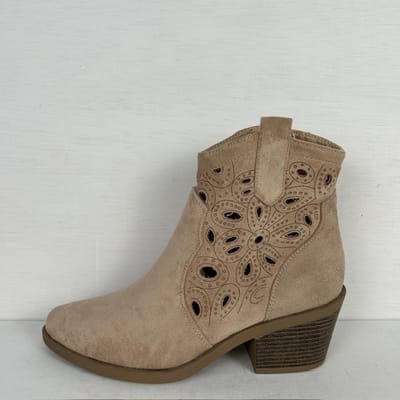 Suèdine cowboylaarsje met gaatjes motief khaki Khaki / 36