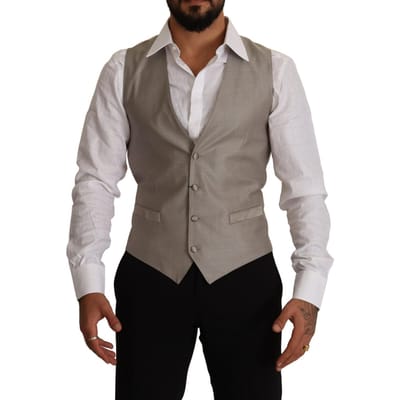 Dolce & Gabbana Heren Beige Wol Enkelvoudig Geknoopt Vest