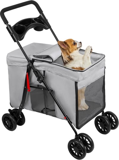 PIPIPOXER-2-in-1 opvouwbare hondenbuggy voor honden en katten, grijs