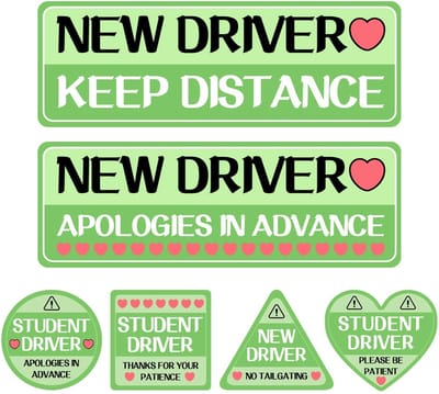 Dailygoods- Auto-Stickers 6 Stuks - Onregelmatig Vorm - Reflecterend - Veiligheidsstickers - Geschikt voor Beginners - PVC/Magnetisch Materiaal - Rijbewijsstickers