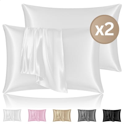 RENALUX - Satijnen Kussensloop Trend - Wit - kussenslopen 60 x 70 set van 2 - Zijden Zachte Kussensloop - Haarverzorging - Set van 2 Stuks - Rits Sluiting - Wit