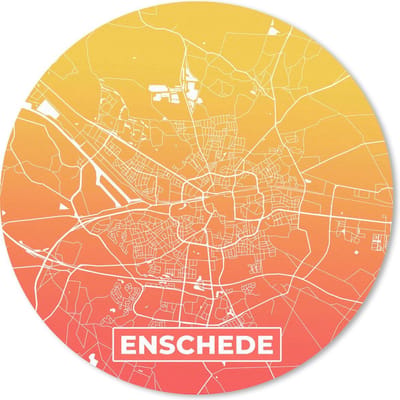 Muismat rond 20x20 cm - Mousepad Stadskaart - Enschede - Geel - Oranje - Ronde muismatten