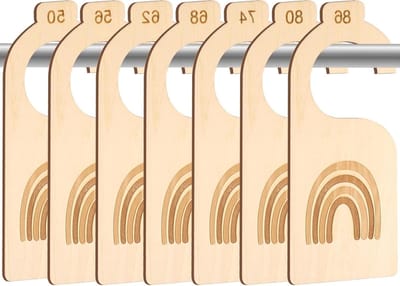 Allecto Plus - 7-delige set maatscheiders voor babykleding in 7 maten - Houten babykleding kastverdeler met regenboogdesign - Geschikt voor maten 50 t/m 86