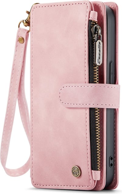 Casemania Hoesje Geschikt voor Apple iPhone 14 - Pale Pink - Luxe Portemonnee Book Case met Rits