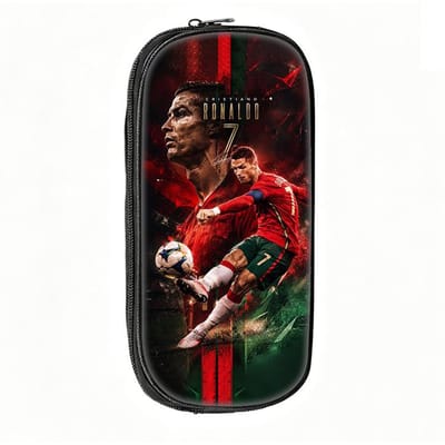 Voetbalster Pennenbakje Ronaldo Patroon Leer Potlooddoosje Beste Cadeau Make-uptas Student Reis Voetbal Sport Potloodtasje