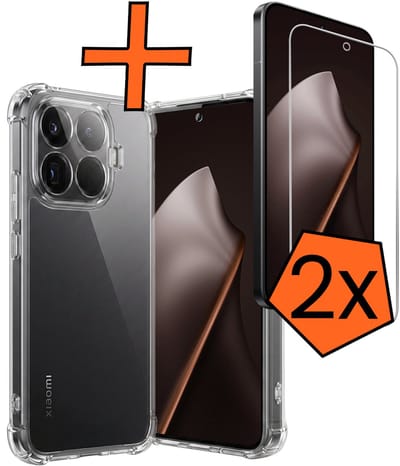 Hoes - Met Screenprotector - 2 Stuks - Geschikt voor Xiaomi 15T Pro - Sterk & Shockproof - Siliconen Case - Back Cover - Telefoon Hoes - Shock Proof - Transparant