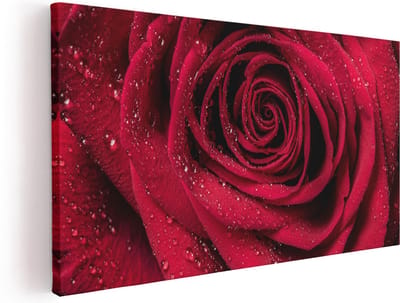 Artaza Canvas Schilderij Rode Roos - 40x20 cm - Klein - Wanddecoratie Bloemen - Muurdecoratie Bloem - Schilderijen Op Canvas