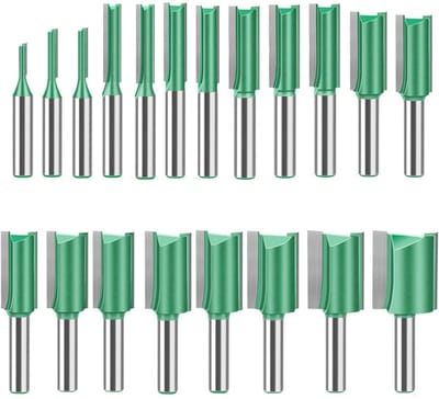 Dailygoods - MACHSWON 20 stuks 8 mm schacht, rechte frees, dubbele groef voor houtbewerking, frees 3 mm tot 25 mm snijdiameter