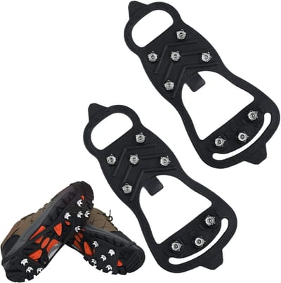Universele antislip spikes voor schoenen met 8 stalen nagels, ideale sneeuwklauw voor winterse omstandigheden en bergwandelen.