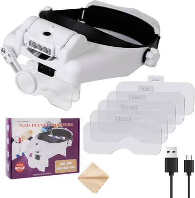 1,0x 1,5x 2,0x 2,5x 3,5x 8x verlichte hoofdband-juwelierloupe met verwisselbare lens, voor lezen, nauwkeurig werk, handwerk, naaien en sieraden maken, met LED-licht