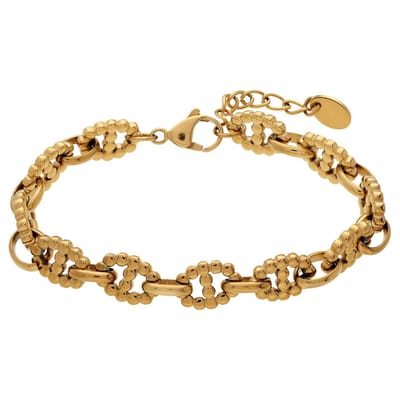 Lucardi - Dames Stainless steel goldplated armband schakel fantasie - Armband - Staal - Goudkleurig - 19.50 cm