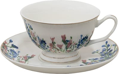 Clayre & Eef Kop en Schotel 250 ml Blauw Wit Porselein Bloemen