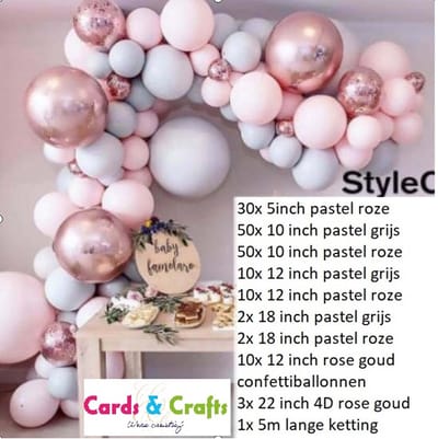 Cards & Crafts Ballonnenboog - Ballonnen set - Roze / Grijs - Pastel - Geboorte Meisje - 187 delig