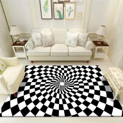 Trap Effect Vortex Illusion Rug Bodemloos Gat Tapijt Geometrisch Zwart Wit Raster Slaapkamer Woonkamer Antislip Vloermatten 80x120cm