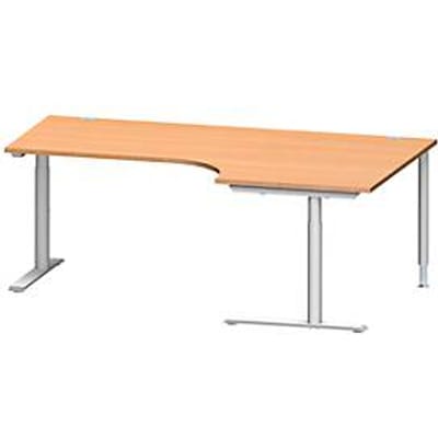 Schäfer Shop Genius hoekbureau MODENA FLEX 90°, aanbouw rechts, C-poot ronde buis, B 2000 mm beuken/wit