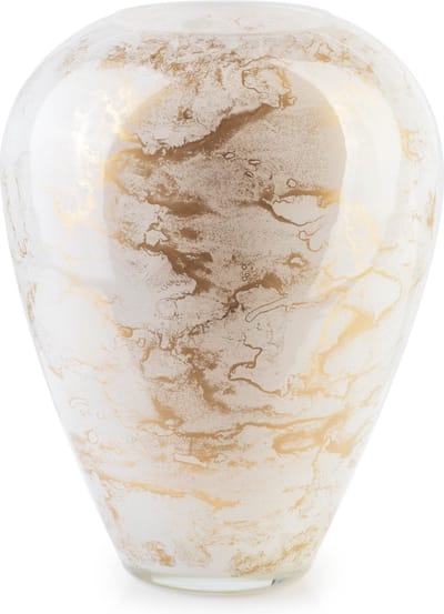 Terroso® - Handgemaakte Glazen Vaas - Bloemenvaas - Wit met Goud - Marmer Look - Interieur Woondecoratie - 27 cm Hoog