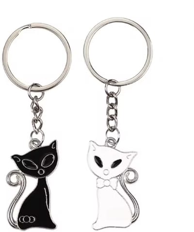 Katten sleutelhangers - Zwarte kat en witte kat - Poezensleutelhanger - Katten - Poezen - Dierenliefhebber - 1 paar - CHPN