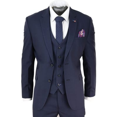 Heren 3-delig marineblauw op maat gemaakt retro klassiek pak