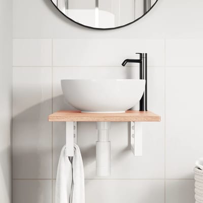 vidaXL - Badkamer - wandschap - staal - en - massief - eikenhout