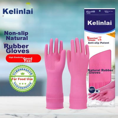 Natuurrubberen Handschoenen, Maat M, Rode Lange Stijl, Gepatenteerd Antislip, voor Schoonmaken, Huishoudelijke Klusjes, Keuken En Voedselgebruik